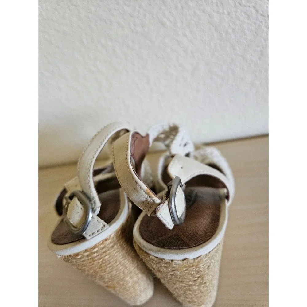 Lucky Brand Macrame Crochet Sandals Wedge Heels Cream Women Size 8 Boho
